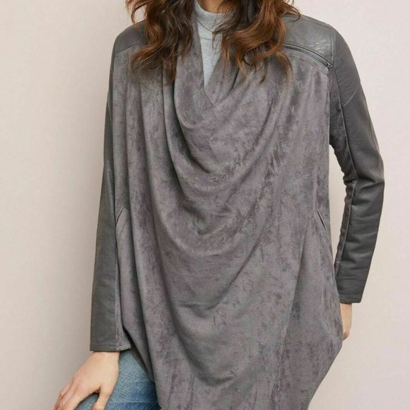BNWT Blank NYC Anthropologie Grey velvet vegan leather jacket Asymmetrical Zip - Picture 2 of 4